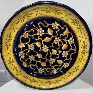 Handcrafted Yellow and Blue Decorative Plate